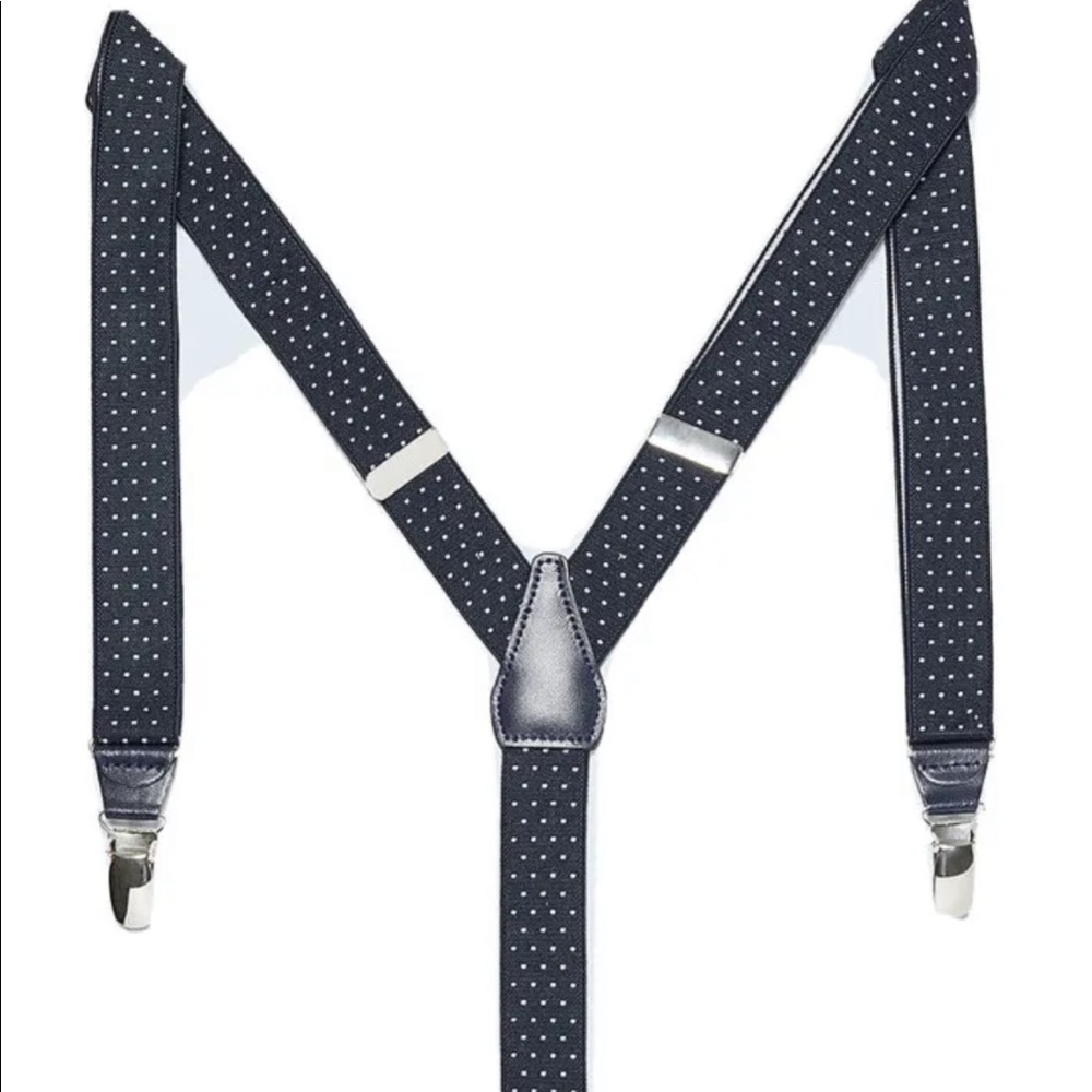 New Zara Men’s Narrow Polka Dot Suspenders Navy Blue M Clip on